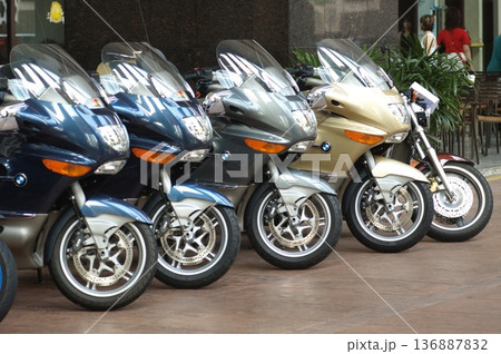 Motor Bike display in a showroom Motor Bike display in a showroom 136887832
