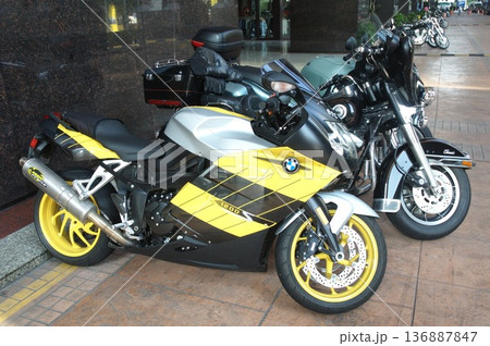 Motor Bike display in a showroom Motor Bike display in a showroom 136887847
