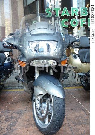 Motor Bike display in a showroom Motor Bike display in a showroom 136887881
