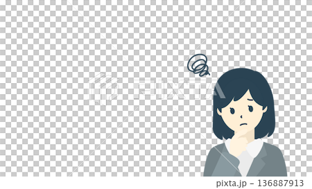 Worried female office worker/thinking business person illustration (with copy space) Worried female office worker/thinking business person illustration (with copy space) 136887913