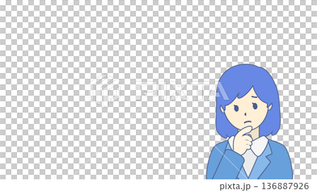 Worried female office worker/thinking business person illustration (with copy space) 136887926