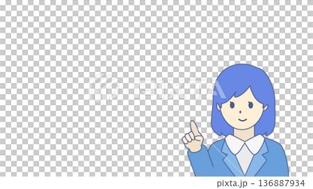Illustration of a female office worker/businesswoman pointing and explaining (with margin) 136887934