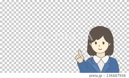 Illustration of a female office worker/businesswoman pointing and explaining (with margin) 136887936