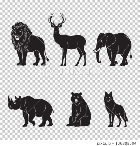 set of silhouettes of wild animals on gray background set of silhouettes of wild animals on gray background 136888304