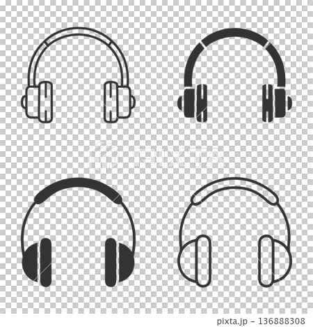 headphones vector icon set with solid and outline versions 136888308