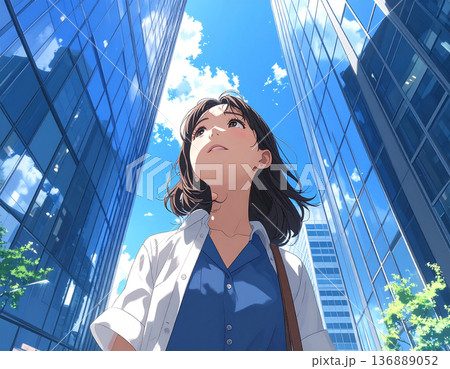 空を見上げる若い女性 136889052