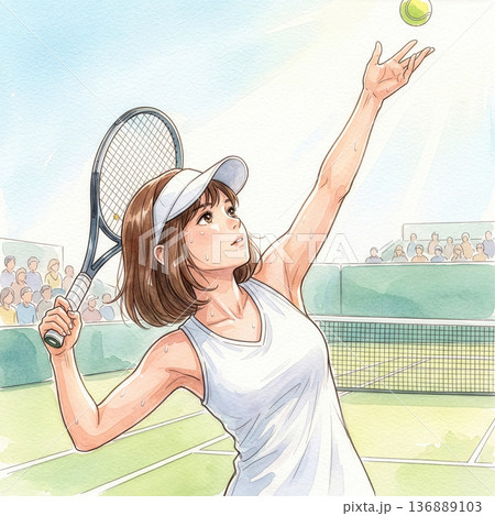 テニスを楽しむ女性 136889103