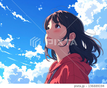 空を見上げる若い女性 136889194
