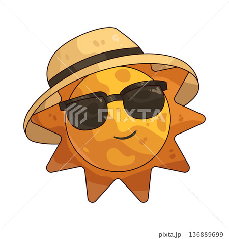 Illustration of Sun with hat and sunglasses Illustration of Sun with hat and sunglasses 136889699