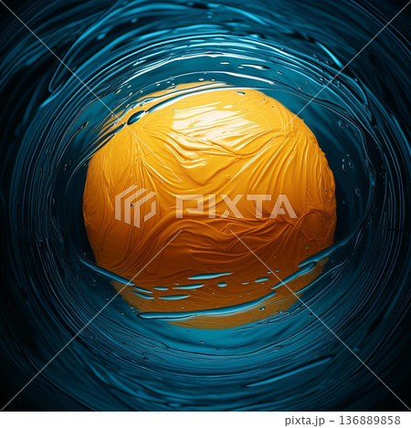 Abstract Sphere Surrounded by Swirling Fluid, Artistic Concept, Vibrant Colors, and Creative Design Abstract Sphere Surrounded by Swirling Fluid, Artistic Concept, Vibrant Colors, and Creative Design 136889858
