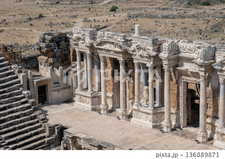 Explore the Ancient Ruins and Stunning Travertine Terraces of Pamukkale, a Captivating Destination in Turkey That Showcases Natural Beauty and History 136889871