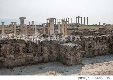 Explore the Historical Ruins of the Ancient Town of Laodikeia Featuring Stone Structures and Towering Columns in a Serene Landscape Explore the Historical Ruins of the Ancient Town of Laodikeia Featuring Stone Structures and Towering Columns in a Serene Landscape 136889949