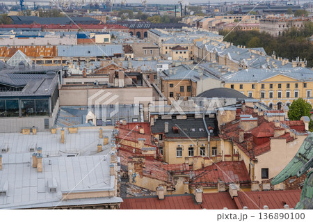 St. Petersburg Rooftops Showcasing Historical Architecture and Modern City Views During a Cloudy Day St. Petersburg Rooftops Showcasing Historical Architecture and Modern City Views During a Cloudy Day 136890100