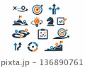 Various Icons Representing Concepts of Strategy, Navigation, and Decision-Making in a Grid Layout With Arrows, Targets, and Symbols 136890761