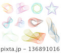 ねじれた波のような曲線のアブストラクト幾何学模様イラストセット 136891016