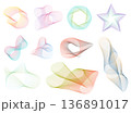 ねじれた波のような曲線のアブストラクト幾何学模様イラストセット 136891017