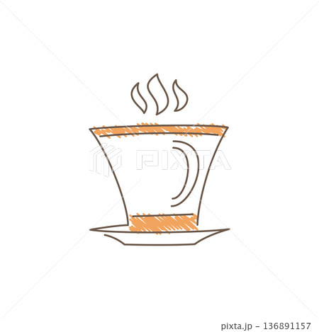 Hand Drawn Sketch Of A Rounded Coffee Cup With Wavy Steam Lines Rising Hand Drawn Sketch Of A Rounded Coffee Cup With Wavy Steam Lines Rising 136891157