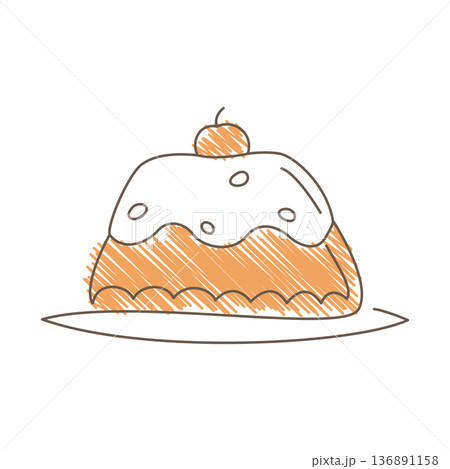 Hand Drawn Sketch Of A Cake With Cherry On Top And Wavy Icing 136891158