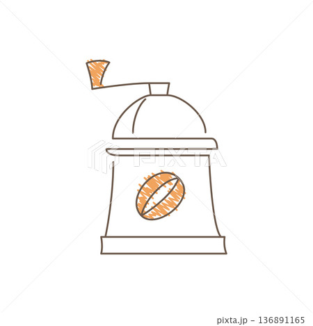 Hand Drawn Sketch Of A Manual Coffee Grinder With Orange Bean Emblem Hand Drawn Sketch Of A Manual Coffee Grinder With Orange Bean Emblem 136891165