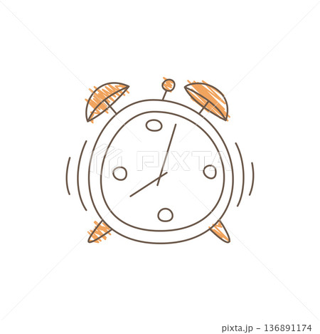 Hand Drawn Sketch Of A Classic Alarm Clock With Two Bells And Ringing Motion Hand Drawn Sketch Of A Classic Alarm Clock With Two Bells And Ringing Motion 136891174