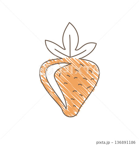 Hand Drawn Sketch Of A Strawberry With Light Orange Shading And Leaves 136891186