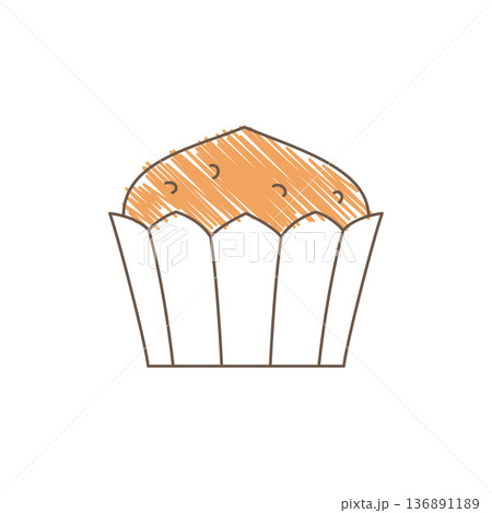 Hand Drawn Sketch Of A Cylindrical Muffin With Small Drop Toppings 136891189