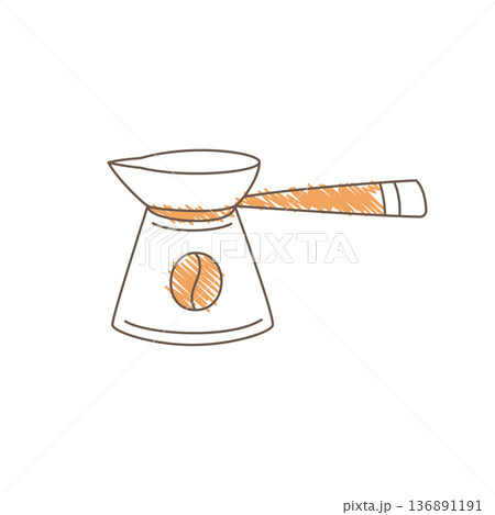 Hand Drawn Sketch Of A Turkish Coffee Pot With Long Handle And Metallic Shading Hand Drawn Sketch Of A Turkish Coffee Pot With Long Handle And Metallic Shading 136891191