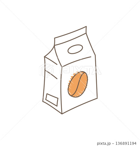 Hand Drawn Sketch Of A Tilted Coffee Packaging With Large Bean Illustration Hand Drawn Sketch Of A Tilted Coffee Packaging With Large Bean Illustration 136891194