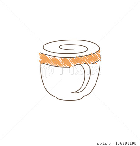 Hand Drawn Sketch Of A Rounded Cappuccino Cup With Soft Airy Foam 136891199