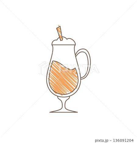 Hand Drawn Sketch Of A Tall Cocktail Glass With Orange Drink And Straw Hand Drawn Sketch Of A Tall Cocktail Glass With Orange Drink And Straw 136891204