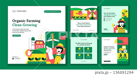Organic Farming Process Flat Cartoon Hand Drawn Social Media Post Template 136891294