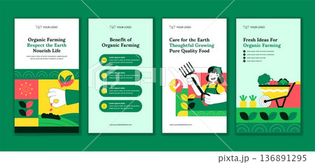 Flat Hand Drawn Organic Farming Process Cartoon Social Media Stories Template 136891295