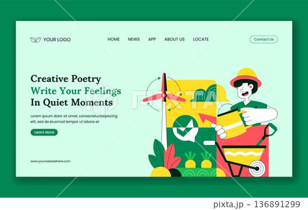 Organic Farming Process Flat Cartoon Social Media Landing Page Template Organic Farming Process Flat Cartoon Social Media Landing Page Template 136891299