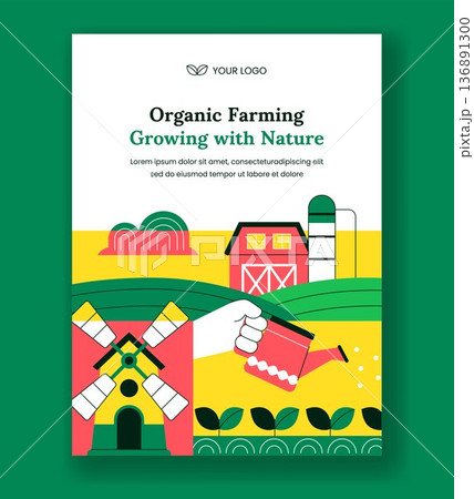 Vertical Poster Organic Farming Process Flat Hand Drawn Cartoon Design Vertical Poster Organic Farming Process Flat Hand Drawn Cartoon Design 136891300