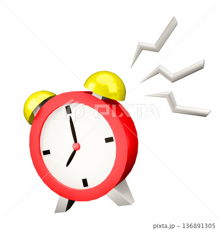 アラームが鳴る赤い目覚まし時計の3Dイラスト アラームが鳴る赤い目覚まし時計の3Dイラスト 136891305