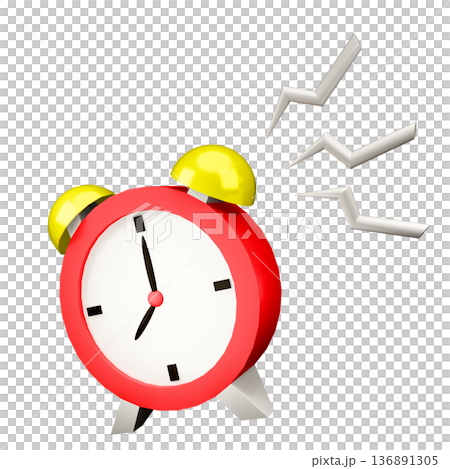 アラームが鳴る赤い目覚まし時計の3Dイラスト アラームが鳴る赤い目覚まし時計の3Dイラスト 136891305
