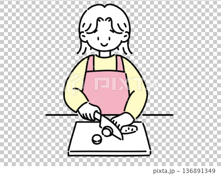 A woman who cuts vegetables with a kitchen knife 136891349