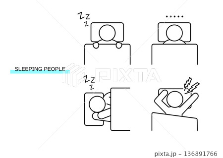 様々な状態で眠っている人のアイコンセット 136891766