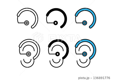 補聴器や耳掛けタイプのイヤホンをイメージしたアイコンセット 136891776
