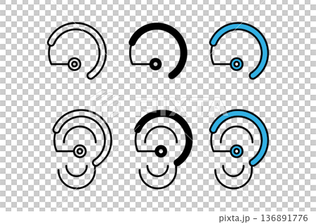 補聴器や耳掛けタイプのイヤホンをイメージしたアイコンセット 136891776