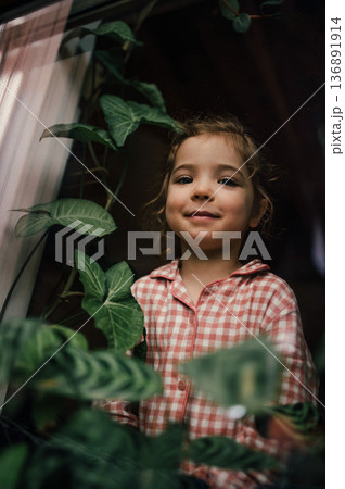 Portrait of beautiful girl in pyjamas. Portrait of beautiful girl in pyjamas. 136891914