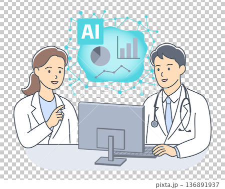 医療データ分析にAIを使って業務効率化する男女の医師 医療データ分析にAIを使って業務効率化する男女の医師 136891937