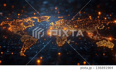 Glowing digital world map with futuristic connections 136891964
