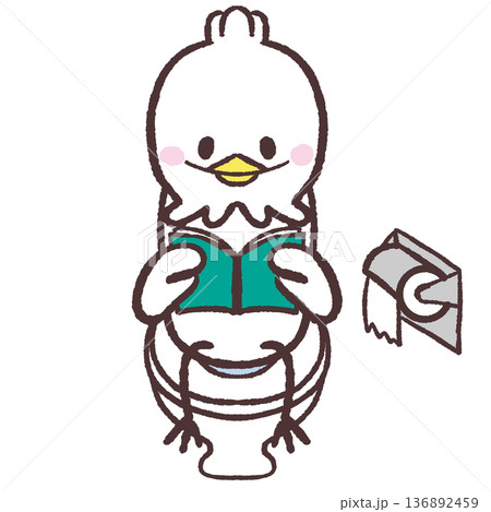 トイレで本を読む白い鳥のイラスト 136892459