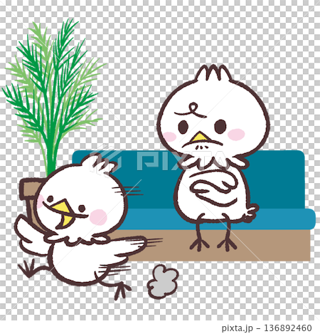 Illustration of a white bird being bothered by a running child 136892460