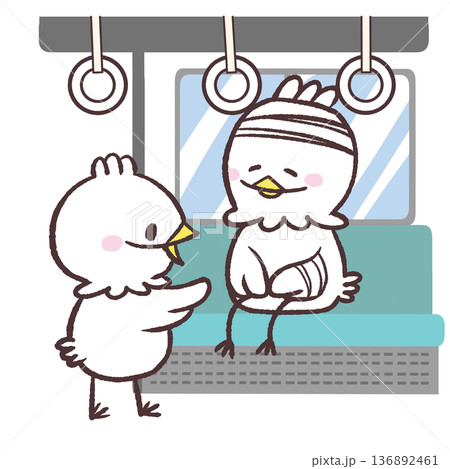 怪我人に席を譲る白い鳥のイラスト 136892461