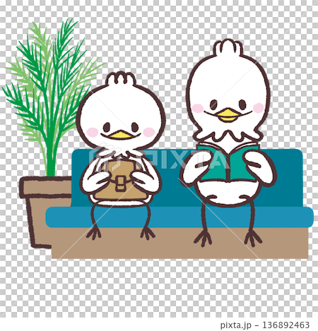 一幅插圖，描繪了一隻鳥靜靜地棲息在大廳的椅子上。 136892463