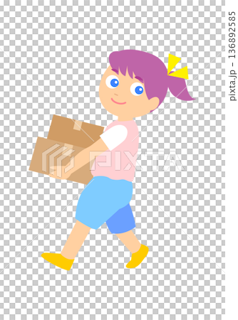 引っ越しで荷物を運んでいる女の子 136892585