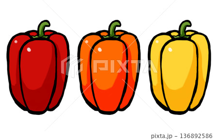 パプリカのイラスト （筆タッチ・野菜） セット 136892586