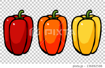 パプリカのイラスト （筆タッチ・野菜） セット 136892586
